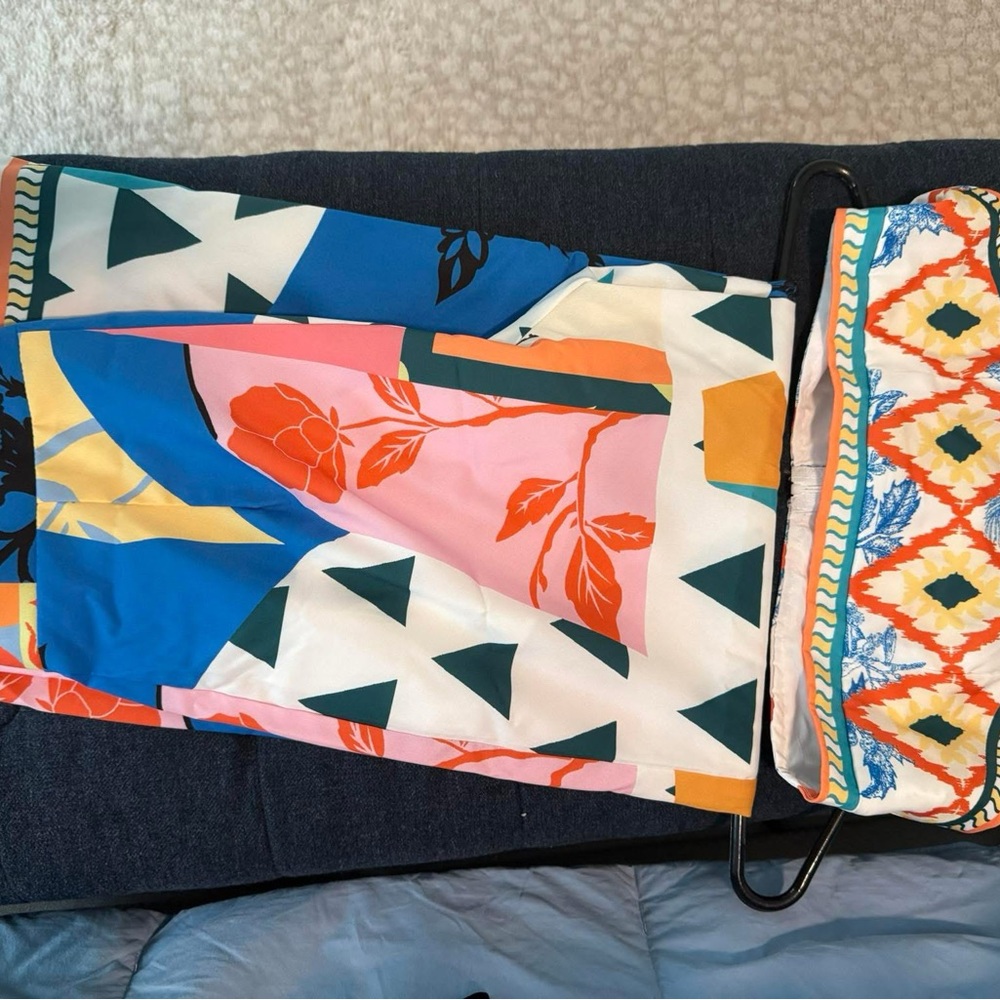 Colorful Geometric & Floral Print Midi Skirt